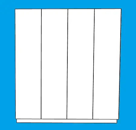 Nowoczesne wnętrze z białymi szafkami na tle niebieskim, minimalistyczny styl.
