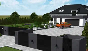 Widok na nowoczesny dom z ogrodem, styl industrialny, japandi, minimalistyczny, nowoczesny