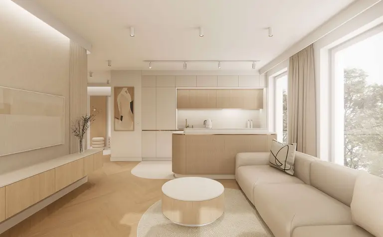 Wnętrze kuchni w stylu japandi z minimalistycznymi meblami i akcentami quiet luxury.