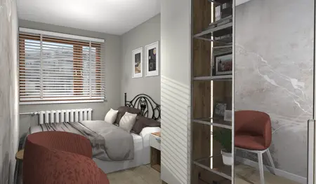 Wnętrze sypialni w stylu japandi z minimalistycznym designem