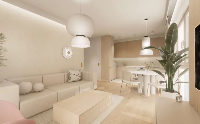 Wnętrze salonu w stylu japandi, minimalistycznym, nowoczesnym, quiet luxury.