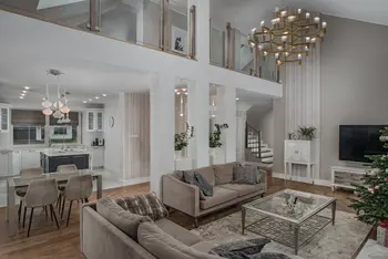 Wnętrze salonu z nowoczesnym designem, quiet luxury i tradycyjnymi akcentami.