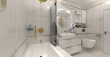 Nowoczesna łazienka w stylu boho z elementami glamour i industrialnymi.