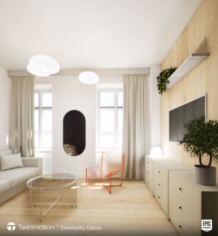 Wnętrze salonu w stylu boho, japandi i minimalistycznym z jasnymi meblami.