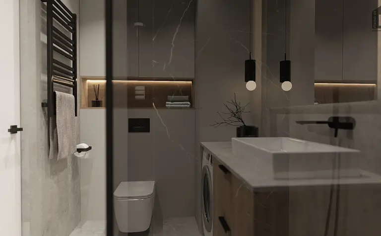 Nowoczesna łazienka z industrialnymi i minimalistycznymi detalami