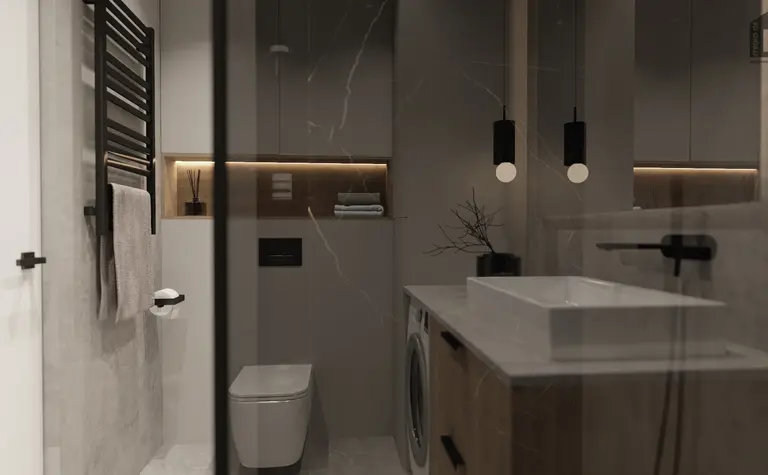 Nowoczesna łazienka z industrialnymi i minimalistycznymi detalami