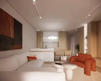 Wnętrze salonu z minimalistycznym designem, soft minimalizm i quiet luxury.