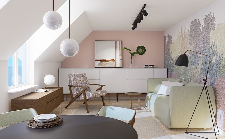 Elegancja kawalerka na poddaszu w stylu art deco