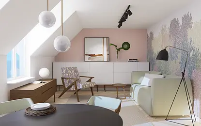 Elegancja kawalerka na poddaszu w stylu art deco