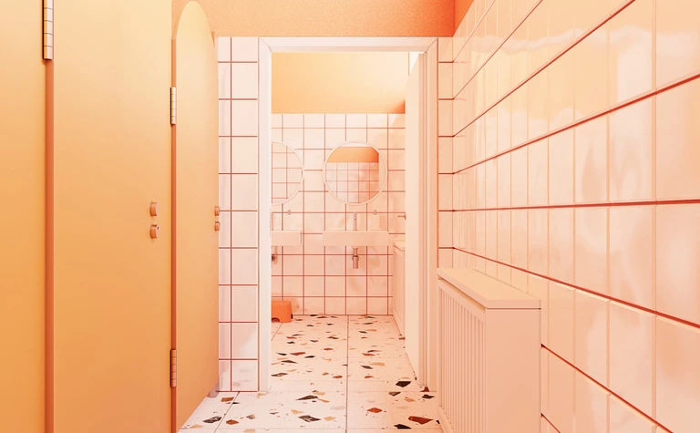 Wnętrze łazienki w stylu dopamine decor, eklektycznym i nowoczesnym.