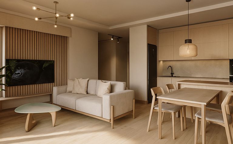 Projekt salonu z kuchnią