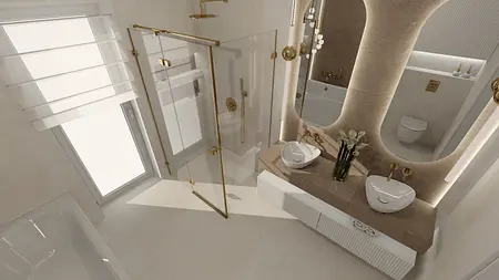 Nowoczesna łazienka z minimalistycznym designem, glamour i soft minimalizmem.