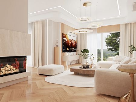 Wnętrze salonu w stylu japandi z nowoczesnym designem, soft minimalizmem i quiet luxury.