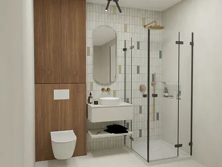 Nowoczesna łazienka w soft minimalizmie z vintage elementami.