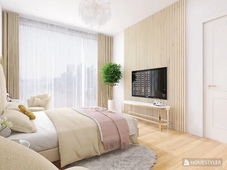 Wnętrze sypialni z elementami quiet luxury i współczesnymi meblami.