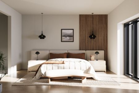 Sypialnia w stylu boho, japandi, minimalistycznym i nowoczesnym z brązowymi akcentami.