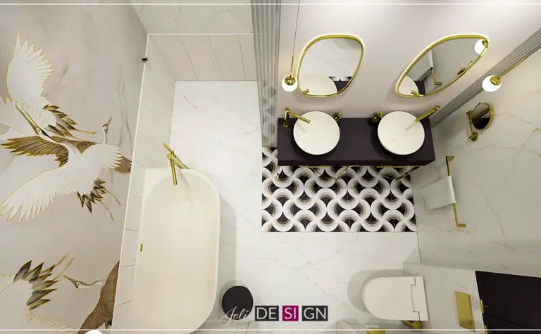 Stylowa łazienka w stylu art deco z eleganckimi detalami