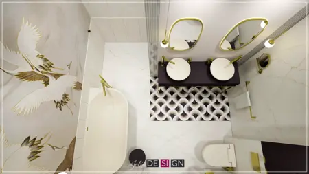 Stylowa łazienka w stylu art deco z eleganckimi detalami