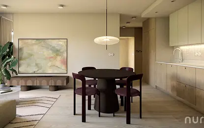 Salon z burgundowym stołem