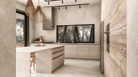 Wnętrze kuchni w stylu industrialnym z minimaluxem i soft minimalizmem