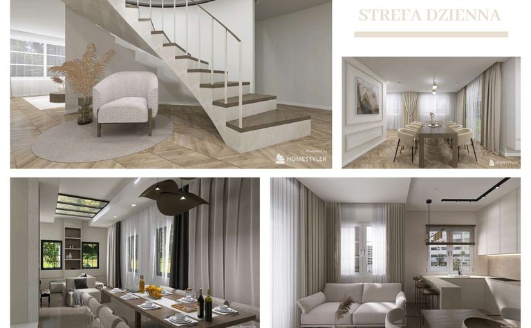 Wnętrze strefy dziennej w stylu japandi i minimalistycznym z jasnymi meblami.