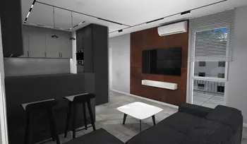Wnętrze salonu w stylu art deco, boho i minimalistycznym z szarymi meblami.