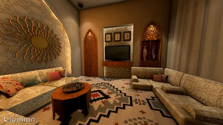 Wnętrze salonu z ozdobną ścianą i wygodnymi sofami w stylu dopamine decor.