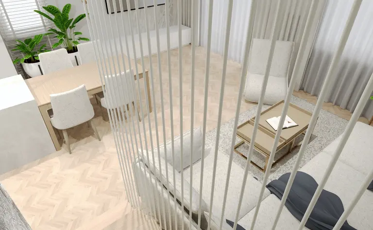 Wnętrze salonu w stylach: modern, quiet luxury, skandynawski, soft minimalizm, współczesny.