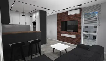 Wnętrze kuchni w stylu minimalistycznym i industrialnym z czarnymi i białymi elementami.