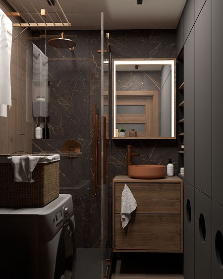 Ciemna, elegancka łazienka