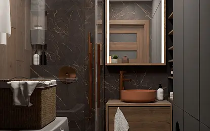 Ciemna, elegancka łazienka