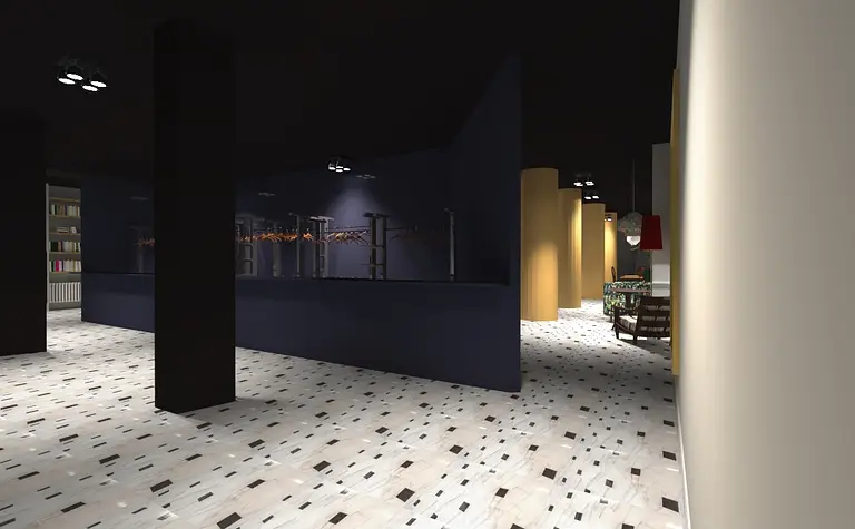 Eklektyczny przedpokój z jasnymi i ciemnymi akcentami, dekoracyjna podłoga