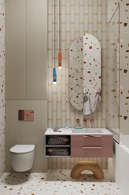 Nowoczesna łazienka w stylu art deco z minimalistycznymi detalami i quiet luxury.
