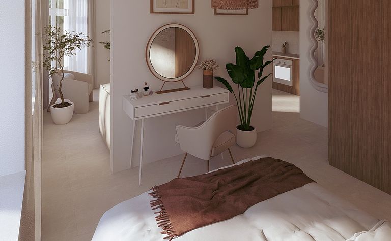 Projekt sypialni w stylu japandi