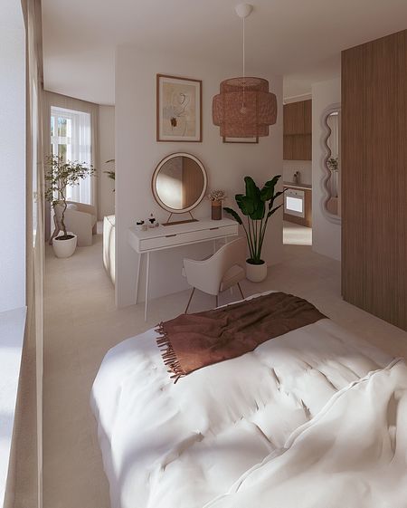 Projekt sypialni w stylu japandi