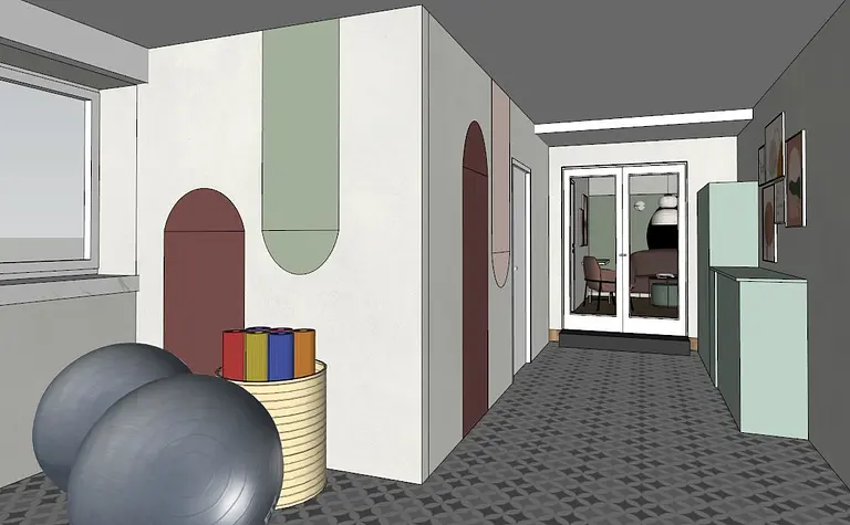 Przedpokój w stylu dopamine decor z eklektycznymi detalami, nowoczesne wykończenia.
