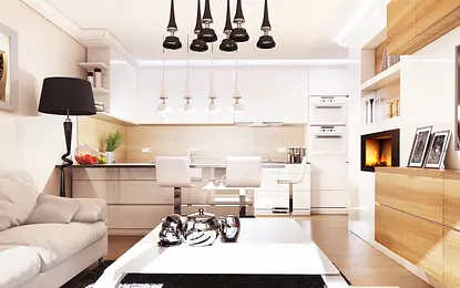 Nowoczesna kuchnia w stylu glamour z minimalistycznymi detalami.