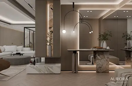 Salon w stylu minimaluxe z miękkim minimalizmem i elementami quiet luxury.
