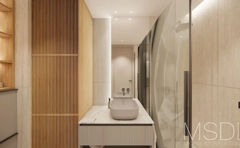 Sypialnia w stylu japandi z nowoczesnym łóżkiem i dekoracją quiet luxury.