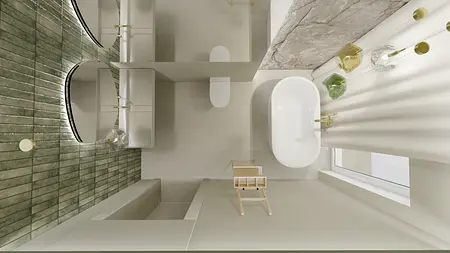 Nowoczesna łazienka z minimalistycznymi akcentami, boho i japandi.