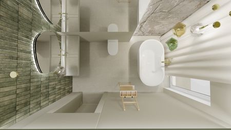 Nowoczesna łazienka z minimalistycznymi akcentami, boho i japandi.