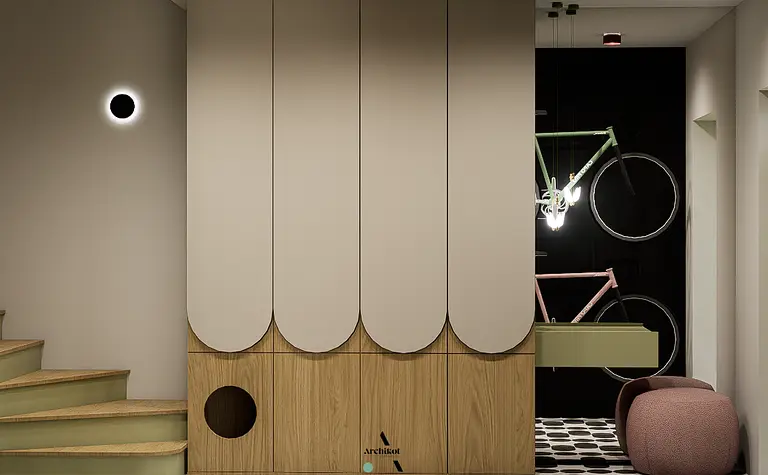 Nowoczesny przedpokój z elementami art deco, vintage i eklektycznymi