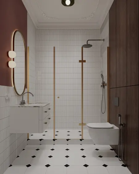 Nowoczesna łazienka z minimalistycznym designem, vintage elementami oraz quiet luxury.