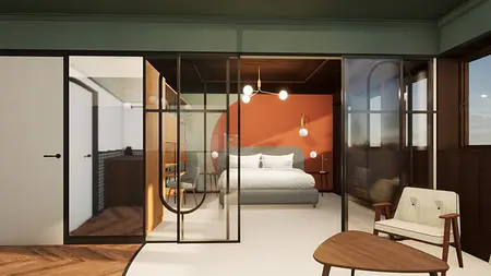 Wnętrze sypialni w stylu art deco, glamour i vintage z szarym łóżkiem.