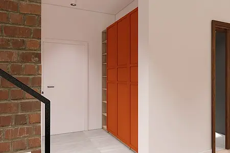 Przedpokój z pomarańczową szafą, minimalistyczny, skandynawski