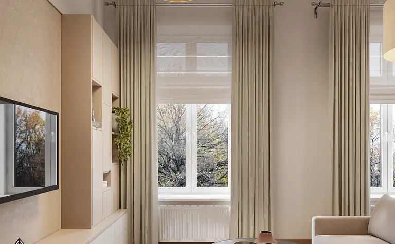 Wnętrze salonu w stylu art deco, glamour, soft minimalizm i tradycyjnym.