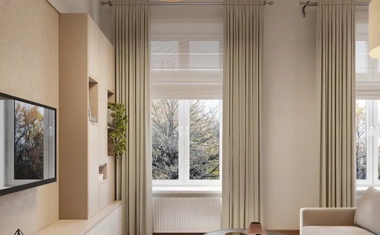 Wnętrze salonu w stylu art deco, glamour, soft minimalizm i tradycyjnym.