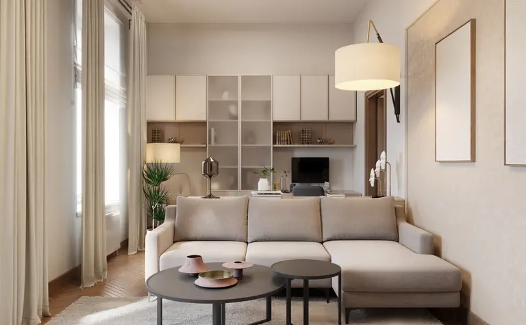 Wnętrze salonu w stylach art deco, glamour, soft minimalizm, tradycyjny.