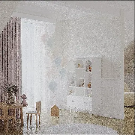 Pokój dziecięcy w stylu eklektycznym z białymi meblami i balonami