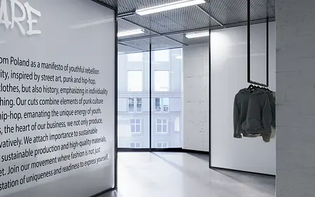 Wnętrze z minimalistycznym designem, nowoczesne elementy i współczesne akcenty.